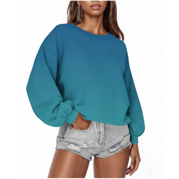 Women's Oversize Sweatshirts Gradient Color Pullover Loose Round Neck Drop Shoulder Long Sleeve Top Cropped Autumn and Winter Fashion Clothing Y2K Outfits