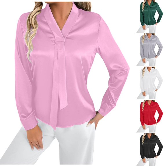 Women's Oversize Tank Tops Solid Color Turndown Collar Long Sleeve Frivolous T Shirt Pullover Tunic Pink XL