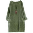 thumbnail image 1 of Women's Oversize Tunic Dress Corduroy Casual Long Sleeve Shirt Dresses with Pockets Armygreen L, 1 of 2