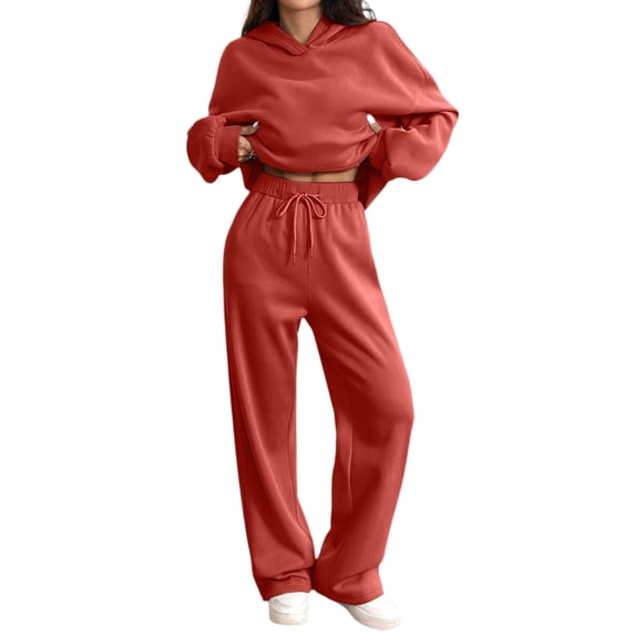 Women's Oversized 2 Piece Sweatsuit Set Hoodie Wide Leg Sweatpants Casual Lounge Outfit Saffron M