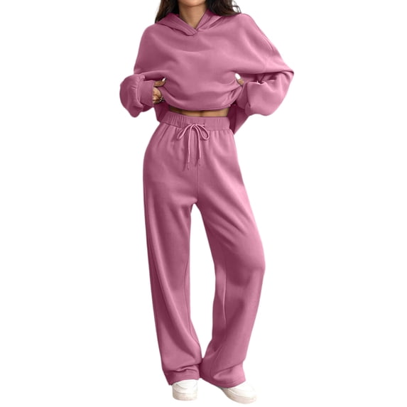 Women's Oversized 2 Piece Sweatsuit Set Hoodie Wide Leg Sweatpants Casual Lounge Outfit Watermelon Red S