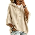 thumbnail image 1 of Women's Oversized 3/4 Sleeve Sweatshirt, Loose Fit Drawstring Shirt, Lightweight Casual Fall Outwear, 1 of 6