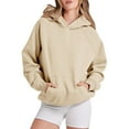 thumbnail image 1 of Women's Oversized Athletic Hoodie Long Sleeve Workout Pullover Comfortable Streetwear Style Khaki XXL, 1 of 8
