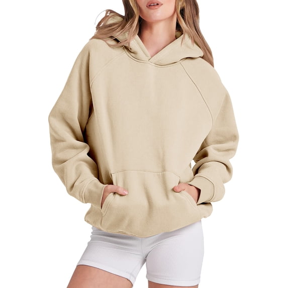 Women's Oversized Athletic Hoodie Long Sleeve Workout Pullover Comfortable Streetwear Style Khaki XXL