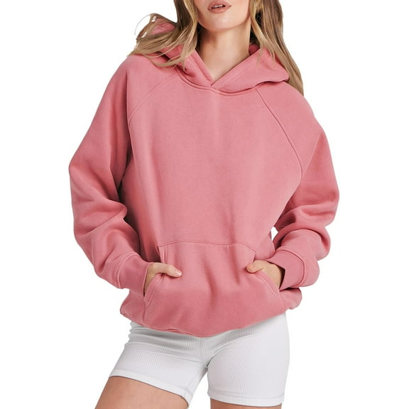 Women's Oversized Athletic Hoodie Long Sleeve Workout Pullover Comfortable Streetwear Style Pink XL