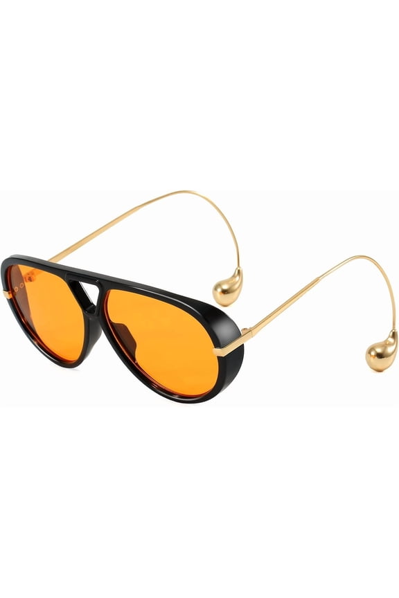 Women's Oversized Aviator Sunglasses Retro Trendy Shield Sun Glasses Big Orange lens Vintage Shades