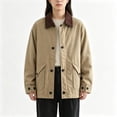 thumbnail image 1 of Women's Oversized Barn Jacket Button Down Lapel Collar Fall Casual Outwear Relaxed Fit Long Sleeve Barn Jackets (Khaki S), 1 of 5