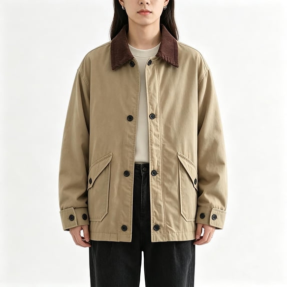 Women's Oversized Barn Jacket Button Down Lapel Collar Fall Casual Outwear Relaxed Fit Long Sleeve Barn Jackets (Khaki S)