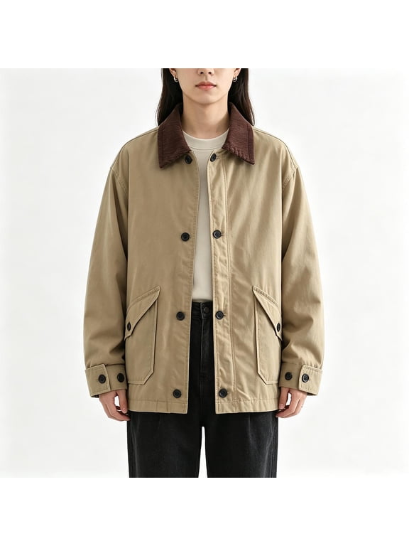 Women's Oversized Barn Jacket Button Down Lapel Collar Fall Casual Outwear Relaxed Fit Long Sleeve Barn Jackets (Khaki S)