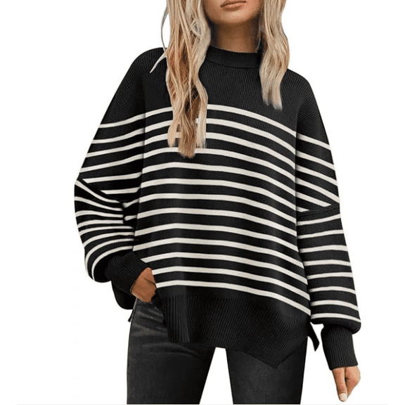 Women's Oversized Batwing Sweaters Fall Outfits Trendy Crewneck Knit Side Slit Fashion Pullover Tops