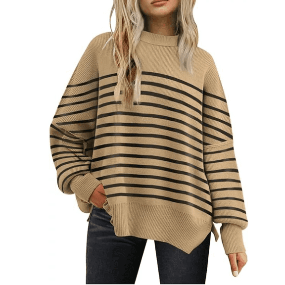 Women's Oversized Batwing Sweaters Fall Outfits Trendy Crewneck Knit Side Slit Fashion Pullover Tops