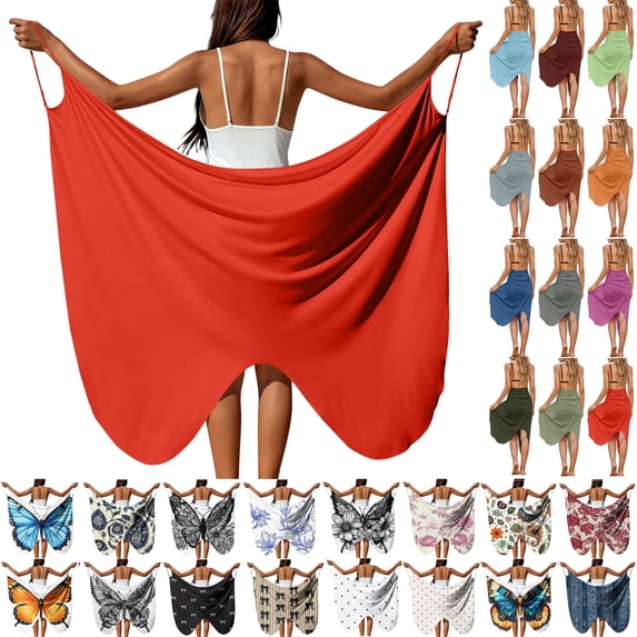 Women's Oversized Beach Cover-Up Sarong With Waist And Sheer Draped Swimsuit Coverups Chiffon Long Bikini Wraps
