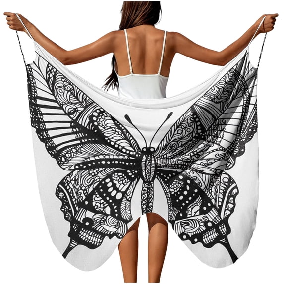 Women's Oversized Beach Cover-Up Sarong With Waist And Sheer Draped Swimsuit Coverups Chiffon Long Bikini Wraps