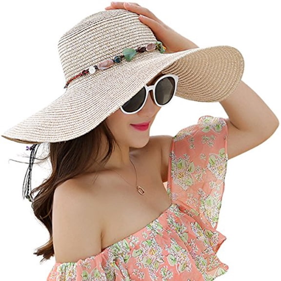 Women's Oversized Beach Straw Hat Oversized Brim Design Wide Brim Sun Hat Summer Foldable Women's Sun Hat/Beige