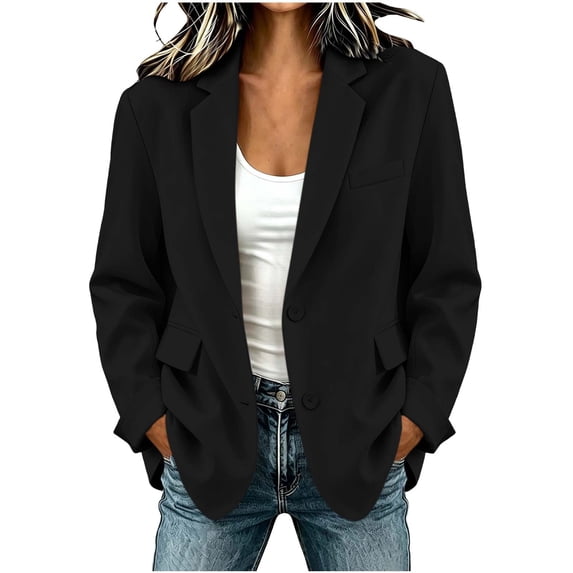 Women's Oversized Blazer Jacket 2 Button Lapel Long Sleeve Work office Suit Jacket with Pockets Casual Loose Business Outwear Tops Black