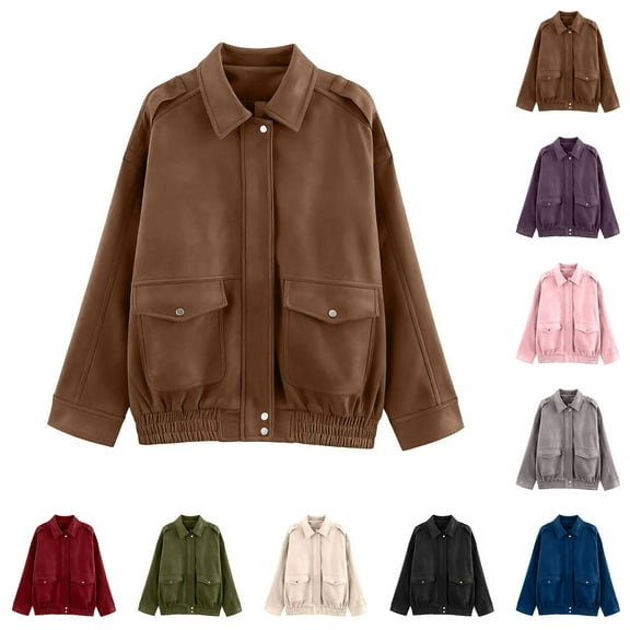 Women's Oversized Bomber Jacket Casual Loose Lapel Pilot Coat Long Sleeve Trendy Streetwear Fall Winter Outerwear