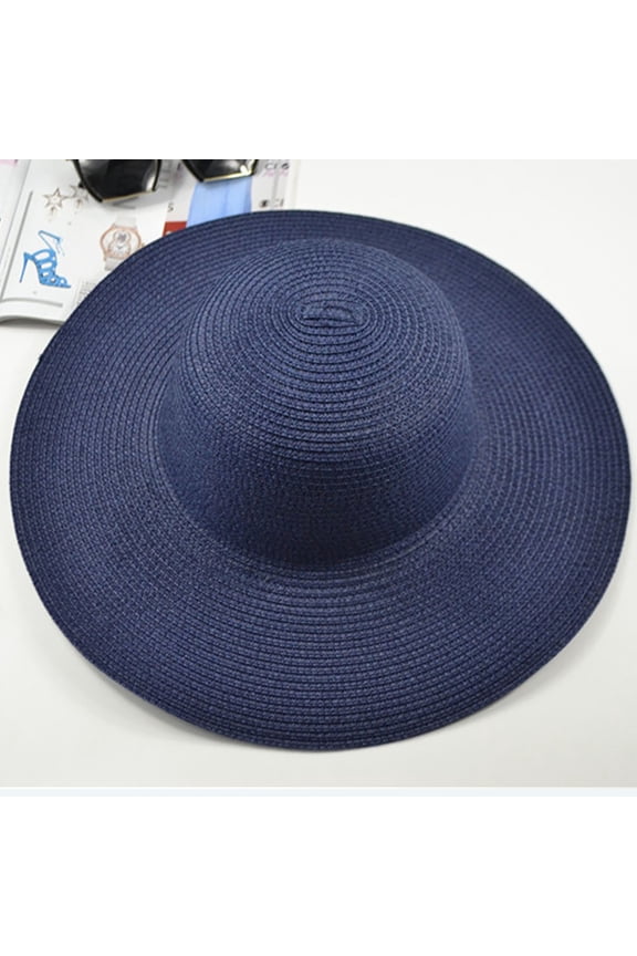 Women's Oversized Brim Sun Hat, Straw-Like Beach Hat with Wide Brim Design, Foldable Travel Hat for Summer, Beach, and Outdoor Activities, UPF Sun Protection, Lightweight and Breathable - Navy