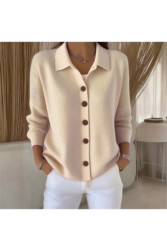 Women's Oversized Button Front Cardigan, Long Sleeve Shirt Style Sweater, Loose Fit Tunic Length Top, Comfortable Casual Knitwear, Plus Size Relaxed Open Front Coat Beige XXL