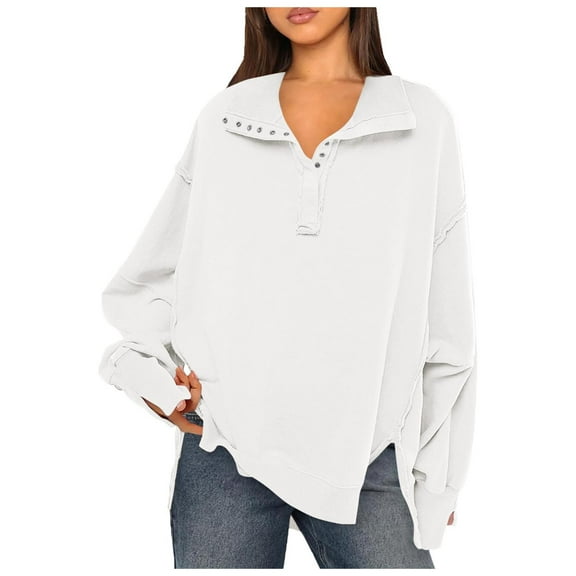 Women's Oversized Button Down Pullover Long Sleeve Lapel Neck Loose Fit Soft Comfortable Casual Blouse Top for Everyday Wear Womens Casual Pullover Tops Long Sleeves Casual Shirts