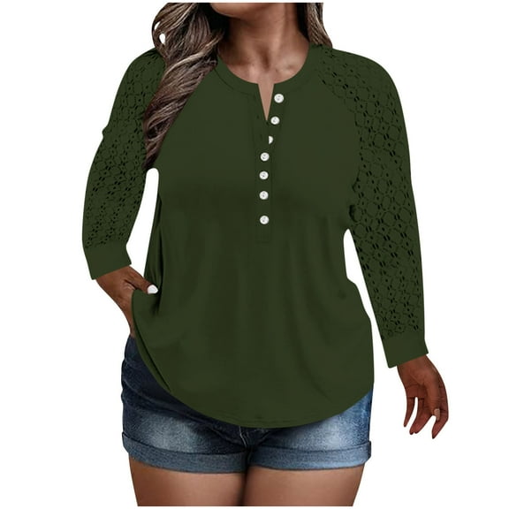 Women's Oversized Button-Up T-Shirt with a Delicate Lace Detail and Long Sleeves for a Casual Feminine Look
