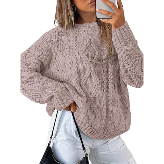 Women's Oversized Cable Knit Crewneck Sweaters Warm and Fashionable Winter Clothing for Women Great Gifts
