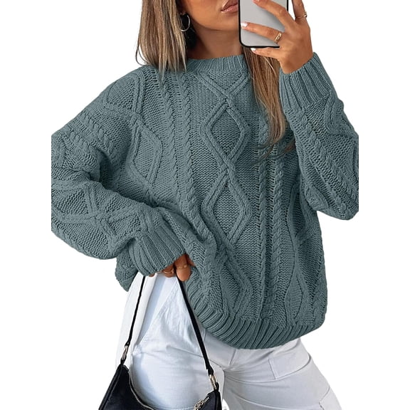 Women's Oversized Cable Knit Crewneck Sweaters Warm and Fashionable Winter Clothing for Women Great Gifts