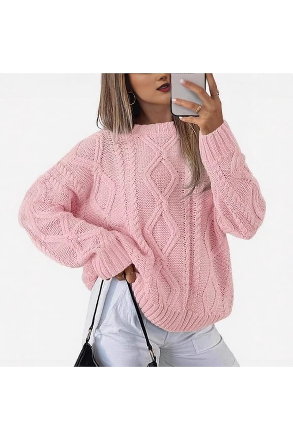 Women's Oversized Cable Knit Sweater - Chunky Knit Pullover with Timeless Textured Design for Effortless Casual Chic Fall & Winter Fashion