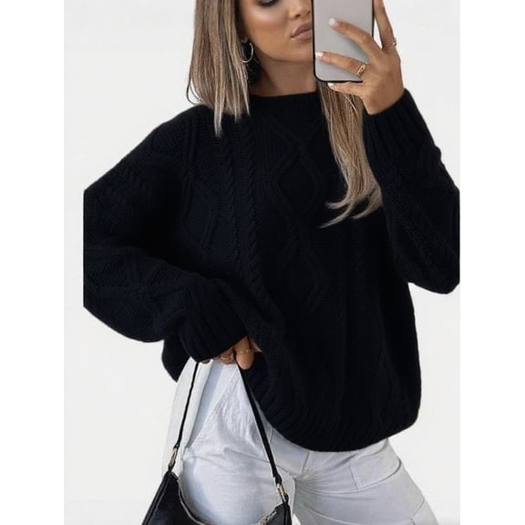 Women's Oversized Cable Knit Sweater - Chunky Knit Pullover with Timeless Textured Design for Effortless Casual Chic Fall & Winter Fashion