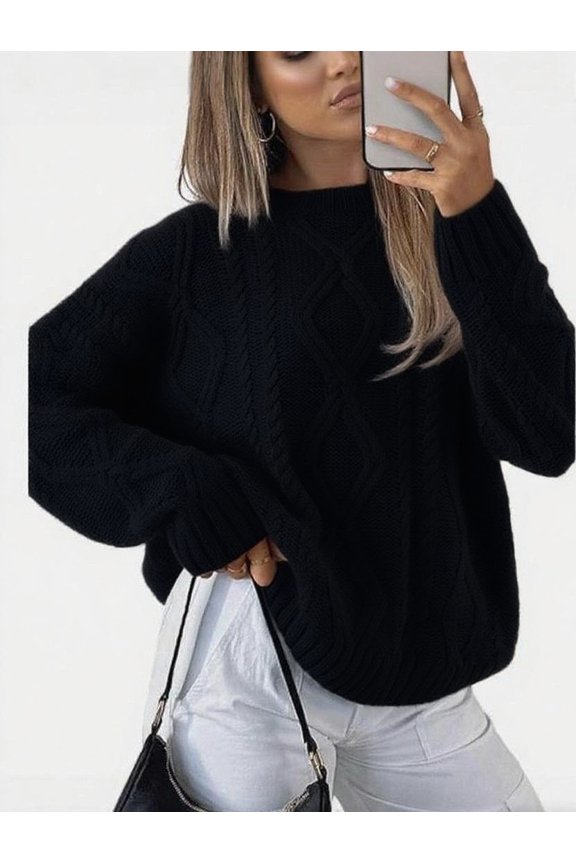 Women's Oversized Cable Knit Sweater - Chunky Knit Pullover with Timeless Textured Design for Effortless Casual Chic Fall & Winter Fashion