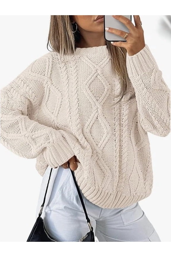 Women's Oversized Cable Knit Sweater - Chunky Knit Pullover with Timeless Textured Design for Effortless Casual Chic Fall & Winter Fashion