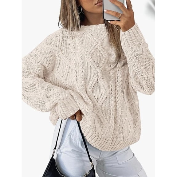 Women's Oversized Cable Knit Sweater - Chunky Knit Pullover with Timeless Textured Design for Effortless Casual Chic Fall & Winter Fashion