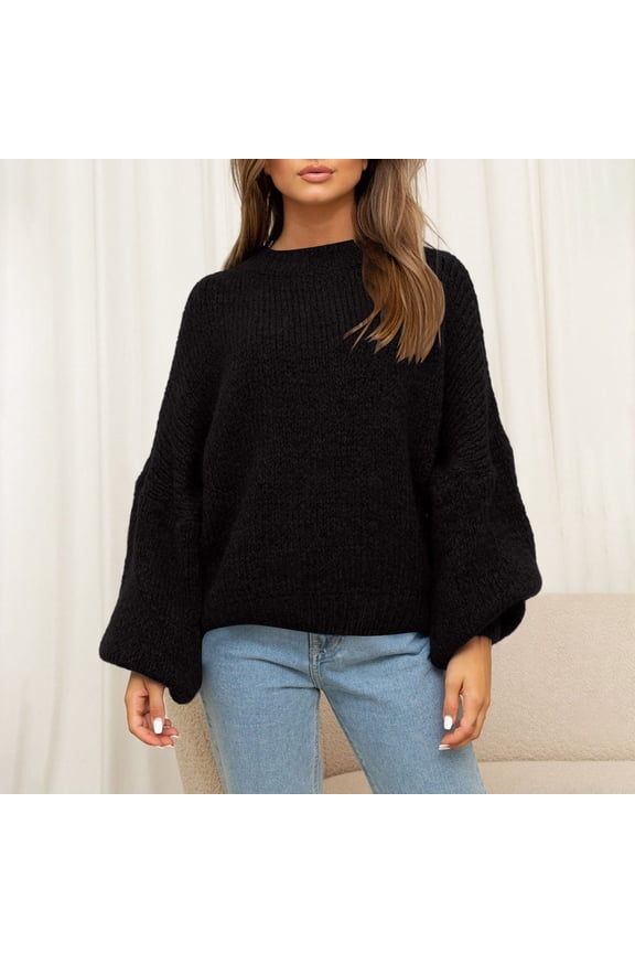 Women's Oversized Cable Knit Sweater, Soft Pullover with Relaxed Fit, Chunky Knit Crewneck Top for Fall Winter 2025, Cozy Casual Wear and Daily Comfort Black S
