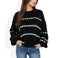 thumbnail image 1 of Women's Oversized Cable Knit Sweater with Contrast Stripes - Small, Black, 1 of 6
