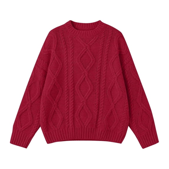 Women's Oversized Cable Knit Sweaters,Quiet Luxury Style,Long Sleeve Loose Fit Chunky Knit Texture,Winter Holiday Outfit,Easy Layering Piece,Heavy Warm Crewneck Pullover 2026 Fall Outfits Red