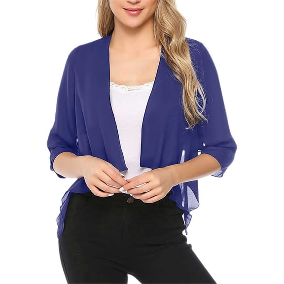 Women's Oversized Cardigan Sweater Comfortable Chiffon Shirt Casual Matching Dress Shawl Curled Irregular Solid Color Mesh Blue Fashion Outerwear Jacket M