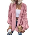 thumbnail image 1 of Women's Oversized Cardigan Sweater Front-Open Knitted Lantern Long Sleeve Thick Jacket, 1 of 6