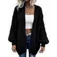 thumbnail image 1 of Women Oversized Cardigan Sweater Front Open Knitted Lantern Long Sleeve Thick Jacket, 1 of 7