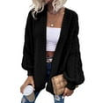 thumbnail image 1 of Women's Oversized Cardigan Sweater Front-Open Knitted Lantern Long Sleeve Thick Jacket, 1 of 6
