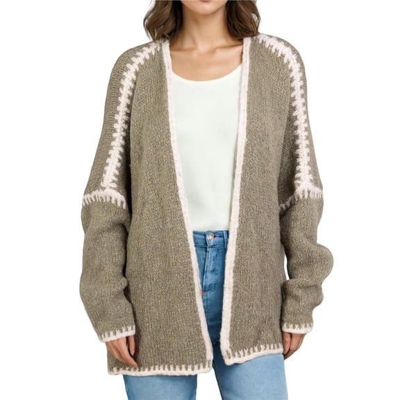 Women's Oversized Cardigan Sweaters Fall Long Lantern Sleeve Knit Open Front Green M