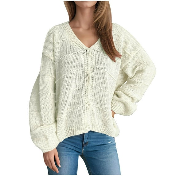 Women's Oversized Cardigan Sweaters V Neck Button Open Front Batwing Long Sleeve Knit Jackets Coats