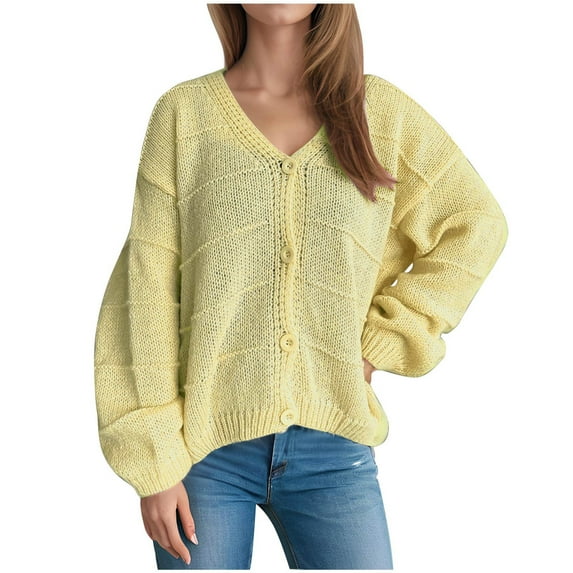 Women's Oversized Cardigan Sweaters V Neck Button Open Front Batwing Long Sleeve Knit Jackets Coats