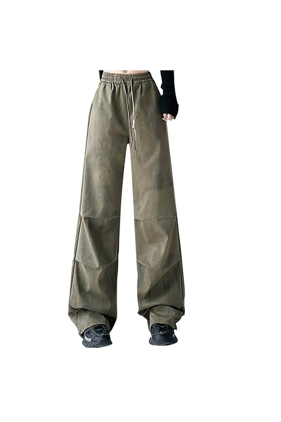 Women's Oversized Cargo Pants High Waist Drawstrings Baggy Loose Fit Versatile Outdoor Sports Wide Leg Long Pants With Pockets
