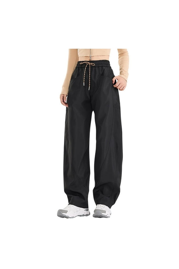 Women's Oversized Cargo Pants High Waist Drawstrings Baggy Loose Fit Versatile Waterproof Outdoor Sports Long Pants With Pockets