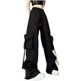 thumbnail image 1 of Women's Oversized Cargo Pants High Waist Drawstrings Baggy Loose Fit Versatile Wide Leg Long Pants With Pockets, 1 of 2