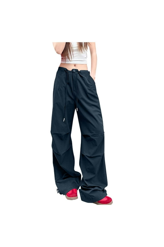 Women's Oversized Cargo Pants High Waist Drawstrings Baggy Loose Fit Versatile Wide Leg Long Pants With Pockets