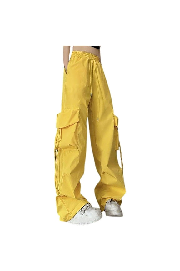 Women's Oversized Cargo Pants High Waist Drawstrings Baggy Loose Fit Versatile Wide Leg Long Pants With Pockets