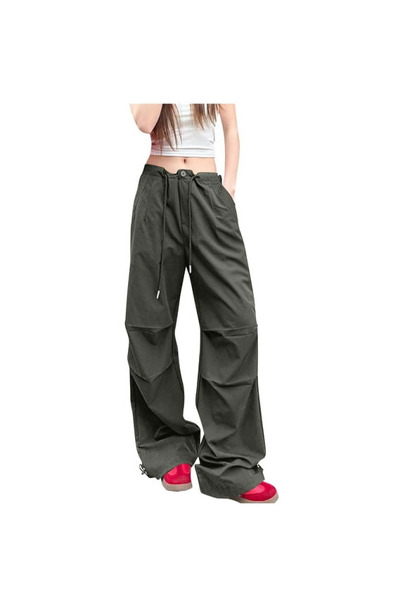 Women's Oversized Cargo Pants High Waist Drawstrings Baggy Loose Fit Versatile Wide Leg Long Pants With Pockets