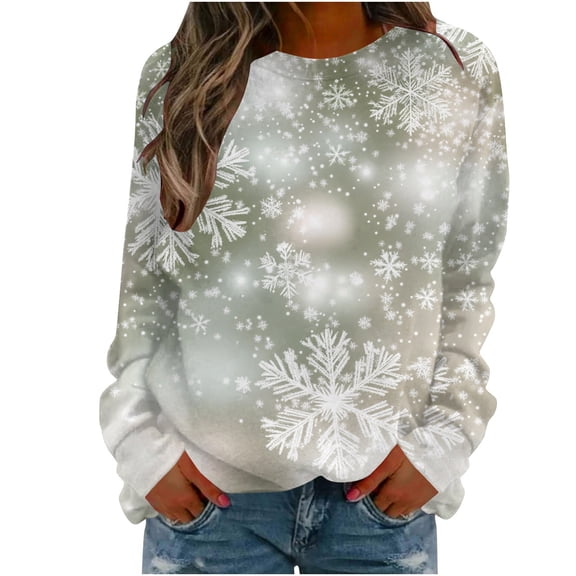 Women's Oversized Christmas Snowflake Sweatshirt - Funny Graphic Crewneck Long Sleeve Pullover, Soft Cotton-Polyester Holiday Top