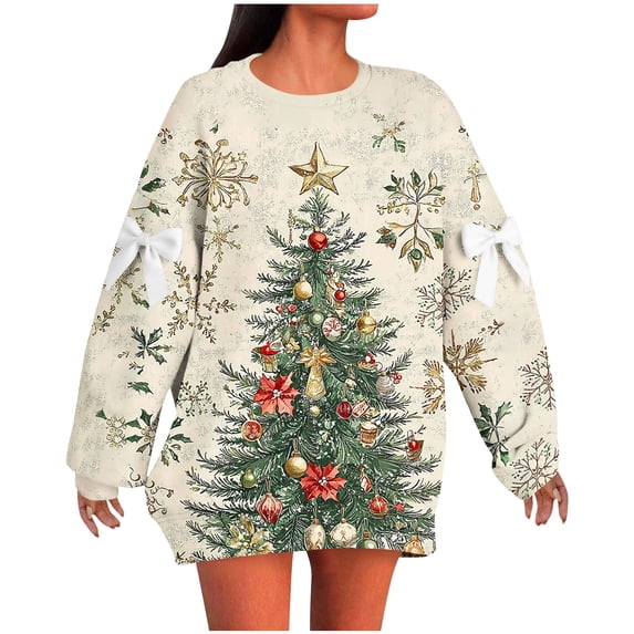 Women's Oversized Christmas Sweatshirts Graphic Funny Long Sleeve Crew Neck Pullover Xmas Tree Holiday Tops