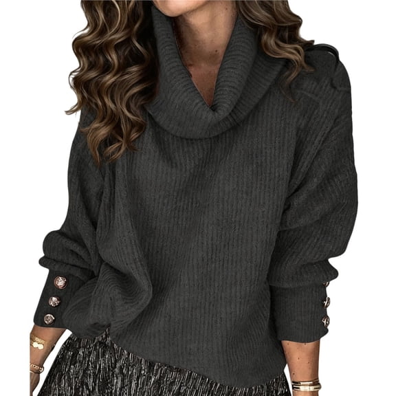 Women's Oversized Chunky Pullover Sweaters Cowl Neck Long Sleeve Winter Slouchy Loose Knit Sweaters Black XL